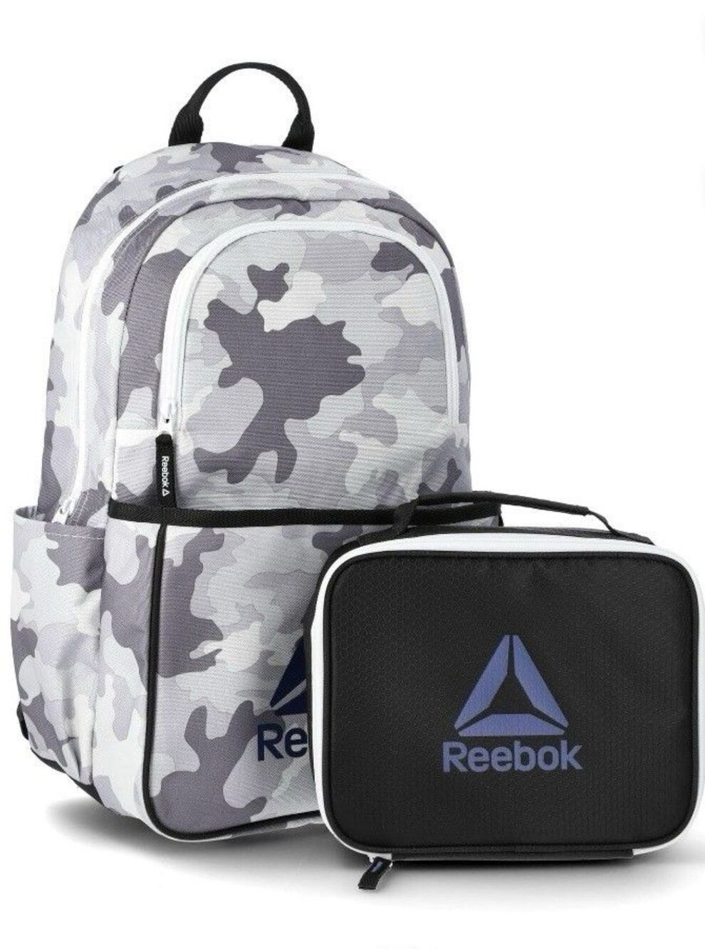 Reebok Riley 17" Laptop Backpack with Lunch Box Set, 2-Piece, Light Grey Camo